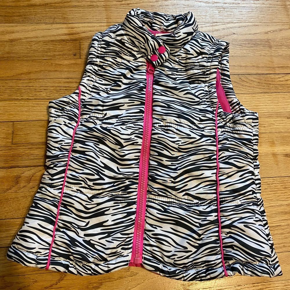 LEI Zebra Print Pink Lining Trim Puffer Vest Size S Small 6 Full Zip